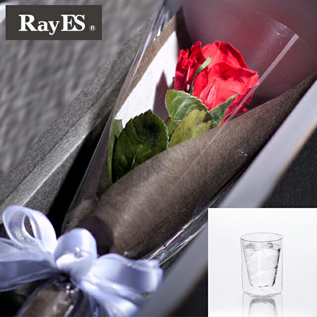 [フラワー付ギフト] RayES/レイエス ダブルウォールグラス RDS-002 300ml バラ・プリザーブドフラワー付[1個入り・ラッピング・カード] 【あす楽】【ギフト】【結婚祝い】【誕生日プレゼント】【退職祝い】