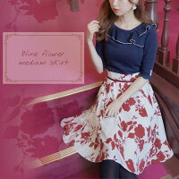 Raylily(レイリリー)ワインフラワーミディスカート花柄スカートミディ丈小花柄スカート