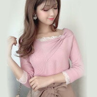Raylily(レイリリー)リボンアシメネックリブニットレディースパールリブニット