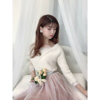 Raylily(レイリリー)リボンアシメネックリブニットレディースパールリブニット