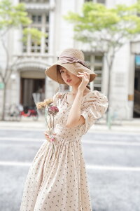Raylily(レイリリー)小花柄ウエストシャーリングパフスリーブワンピ