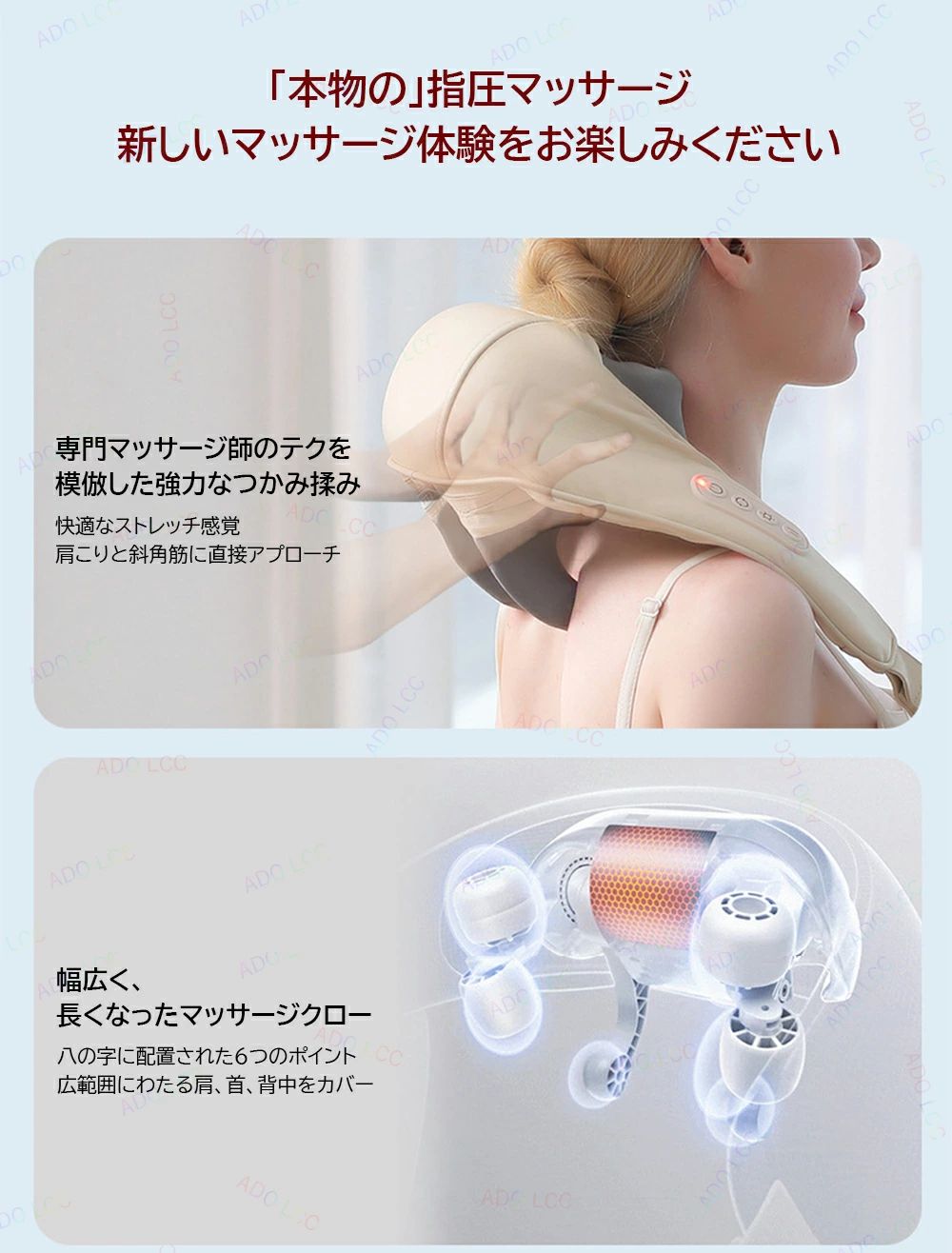 首 肩マッサージャー つかみもみ 温熱 指圧マッサージ機 ヒーター 充電式 コードレ...