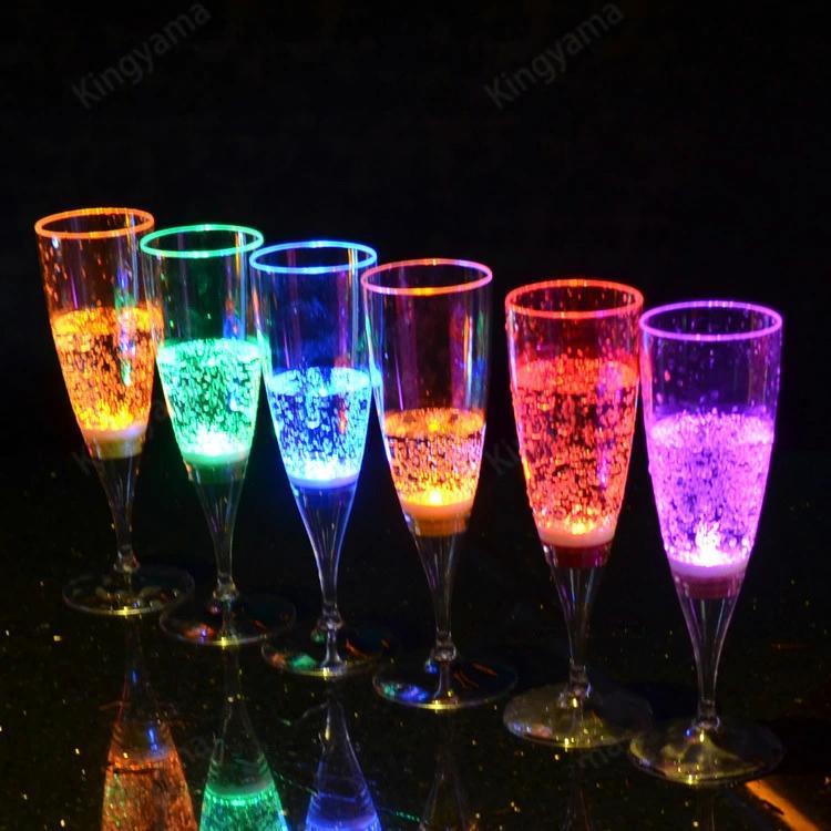 LED シャンパングラス コップ 6個セット ワイン ゴブレット プラスチック 液体感知...