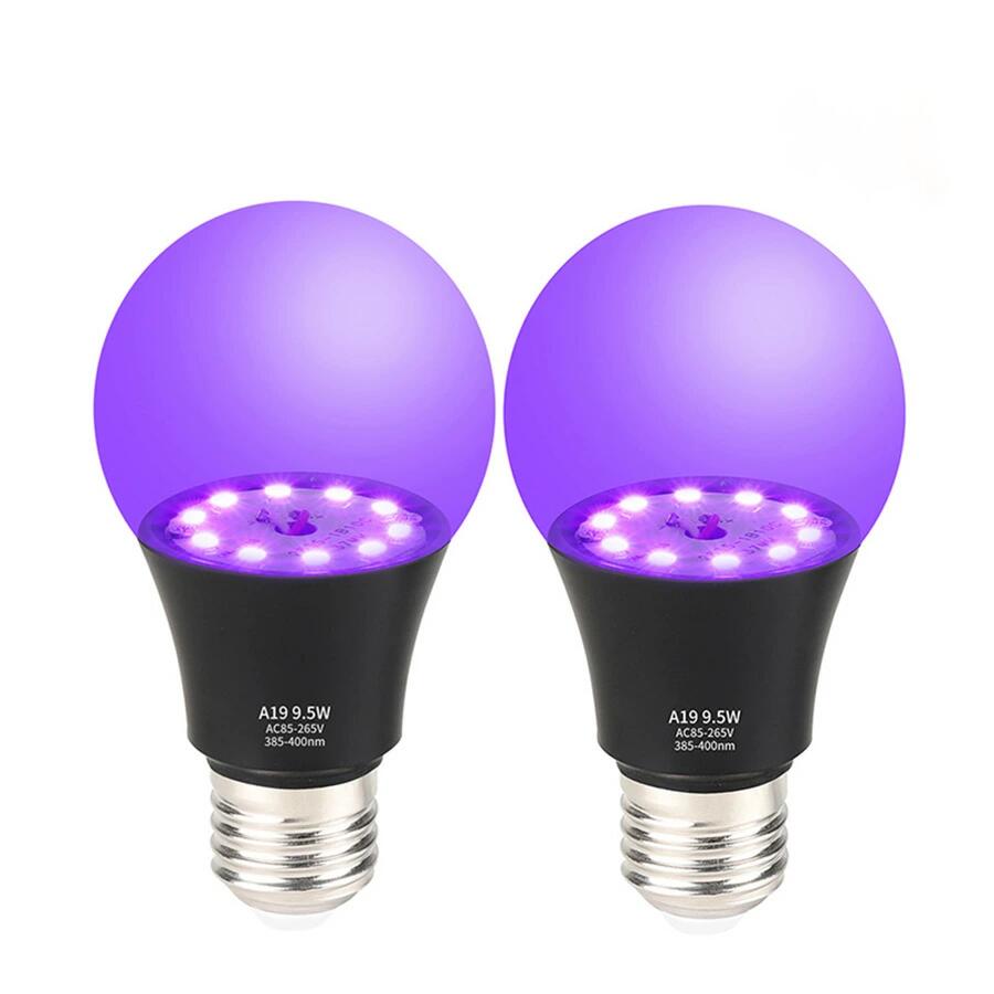 2個セット LEDブラックライト UV紫外線電球 9.5W E26 385nm LED UVライト UV電球 結婚式 パーティー 舞台 ステージ照明 イルミネーショ