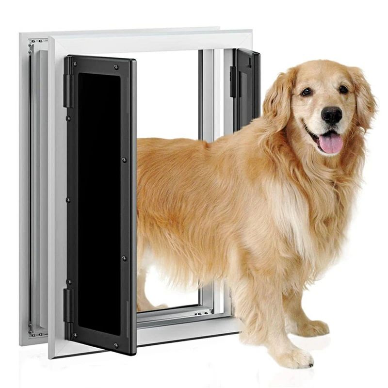 Cage - ペットドア 大型犬 出入り口 2WAYロック 2ドア ペット 出入り ドア アルミニウム合金 高耐久 犬用ドア 中型犬用 キャットドア 磁気 耐寒