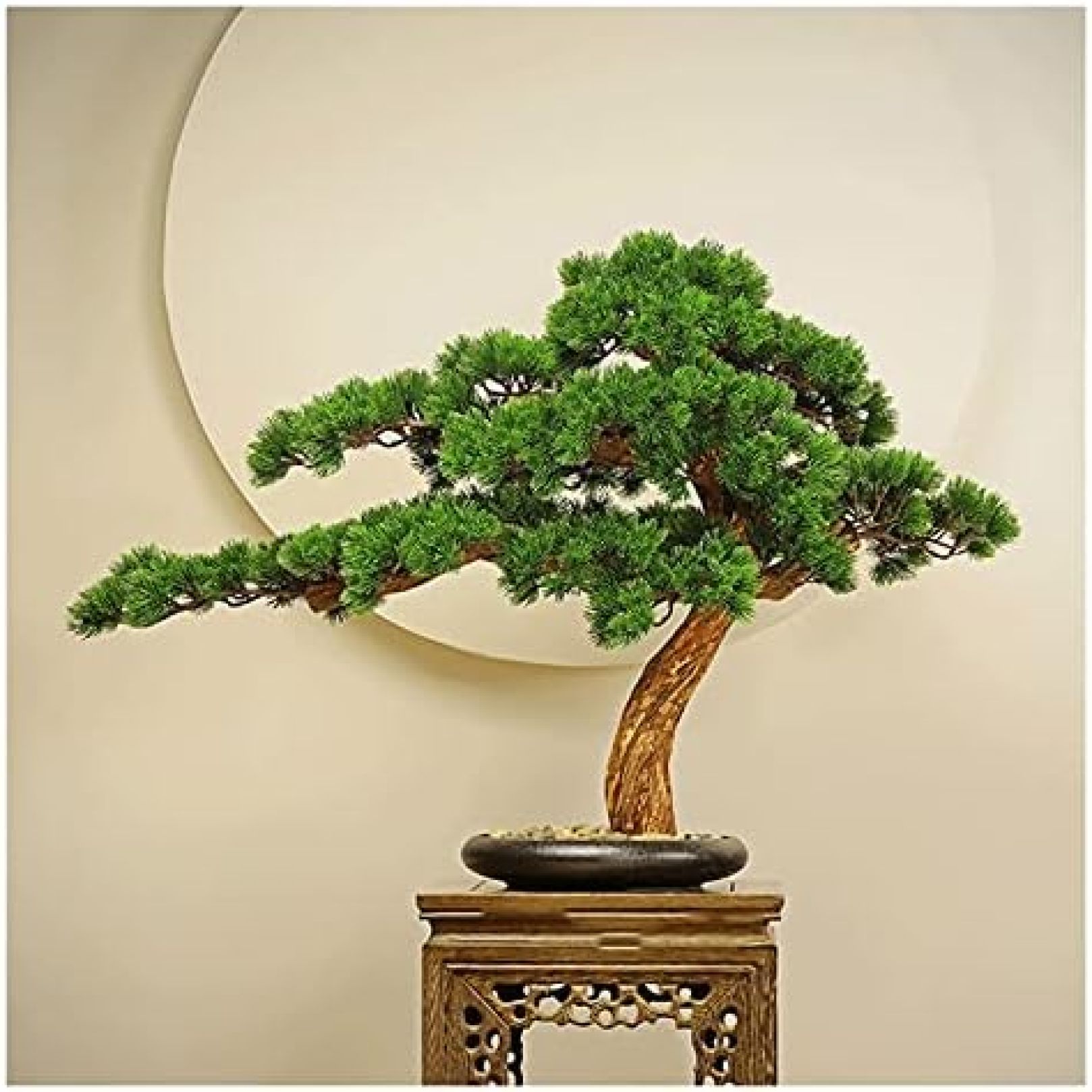 人工観葉植物 人工盆栽の松の木、21インチのフェイクの鉢植えの植物、偽の木の鍋の装飾品杉の盆栽植物寝室、レストラン 人工盆栽