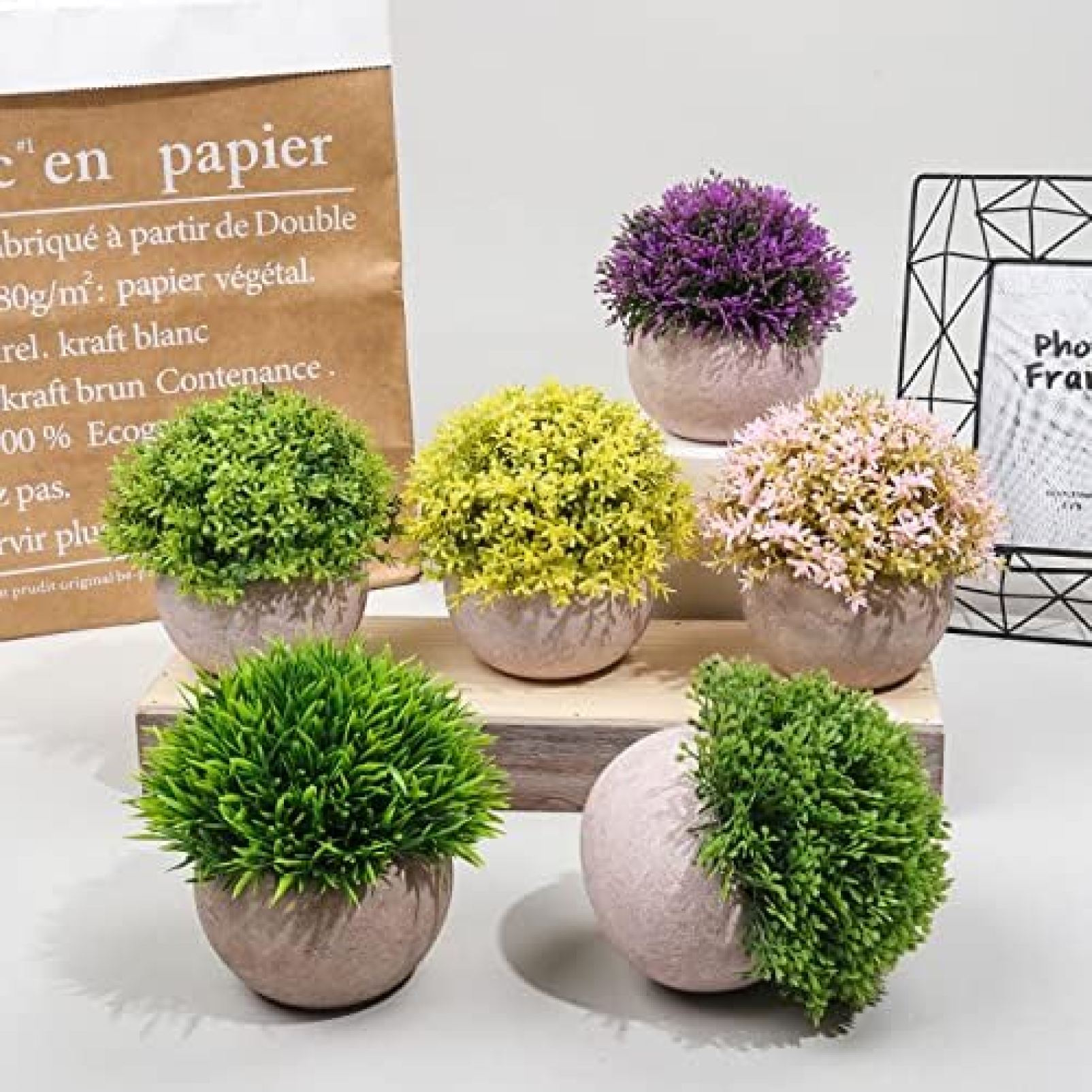 rayoheistoreの人工観葉植物組み合わせシミュレーション鉢植えホームデスクトップ装飾緑の植物ミニシミュレーション植物盆栽、ウール小さなサンゴ｜アングル2