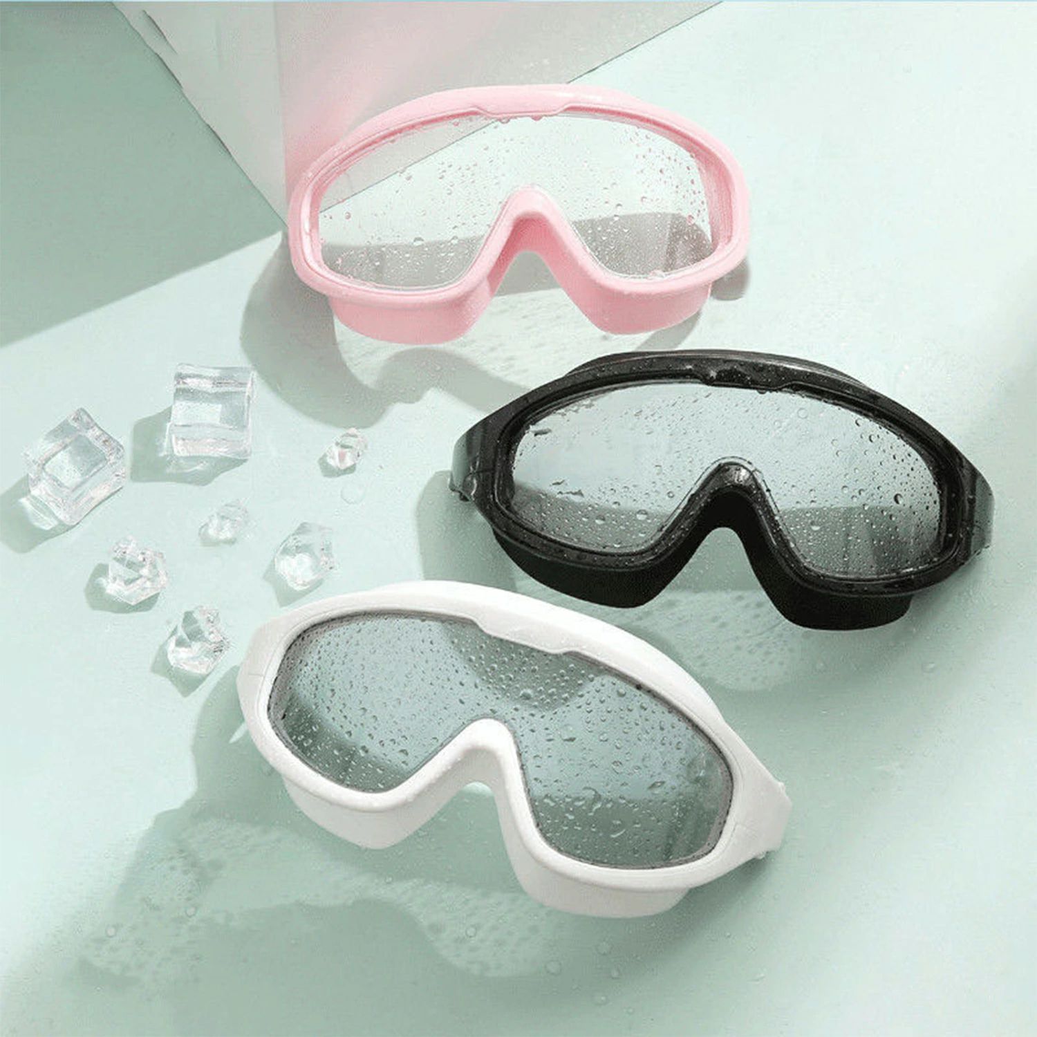乐天商城 - 水泳ゴーグル スイミングゴーグル UVカット 大きなフレーム と透明レンズの水泳用ゴーグル 水泳装置 シリコーン水泳ミラー