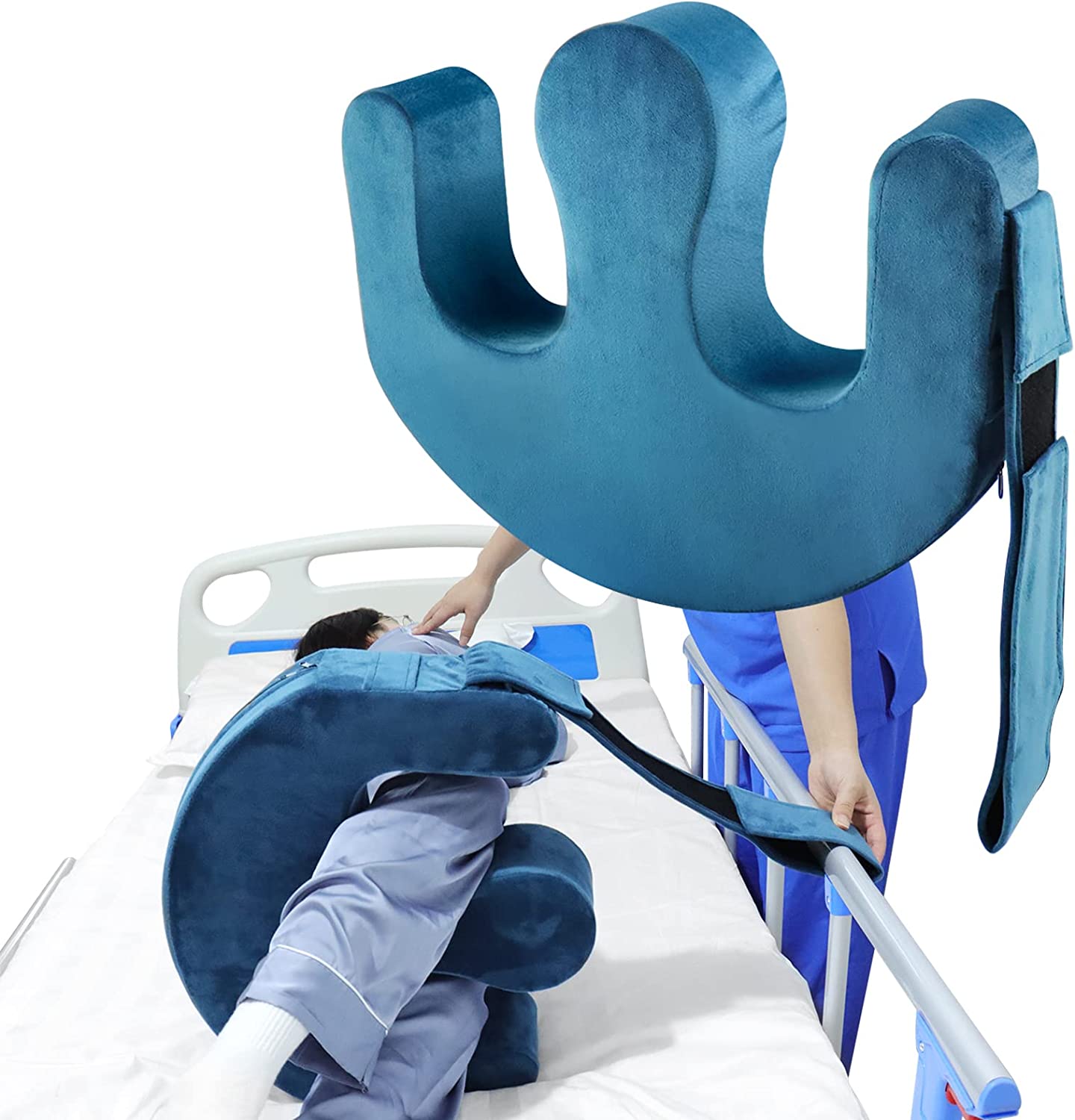 患者用ターニングデバイス U型介護寝返りクッション固定ストラップ付き 持ち手付く体位変換器 床ずれや..