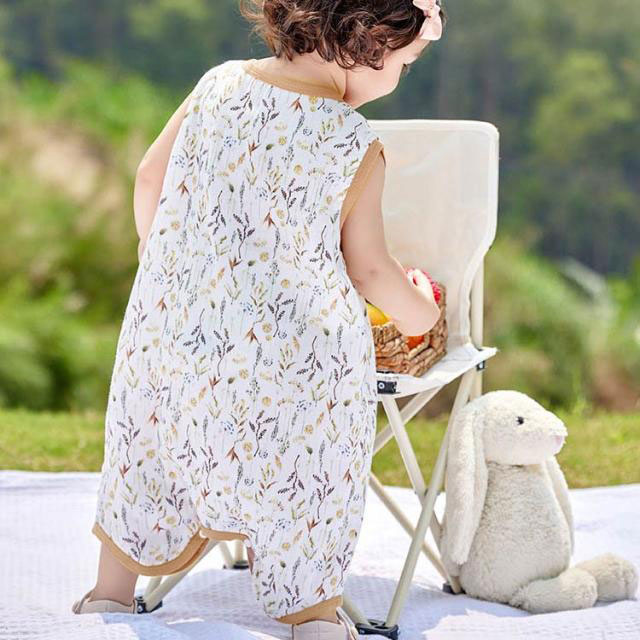 rayoheistoreの2重ガーゼ スリーパー 2WAY ベストタイプ スリーパー 夏用 涼しい 赤ちゃん ダブルガーゼ 竹繊維 前開き 赤ちゃん パジャマ 寝冷え防止｜アングル2