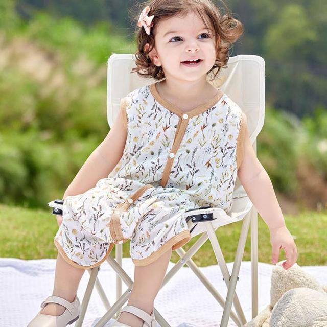 rayoheistoreの2重ガーゼ スリーパー 2WAY ベストタイプ スリーパー 夏用 涼しい 赤ちゃん ダブルガーゼ 竹繊維 前開き 赤ちゃん パジャマ 寝冷え防止｜アングル3