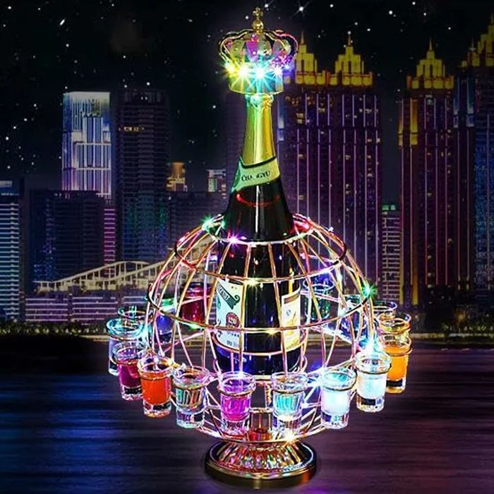 テキーラ地球儀 LEDボトルの表示棚 回転可能 カラフル おしゃれ 12カップ 雰囲気作り LEDグラス収納ラックパーティー KTVナイトクラブ