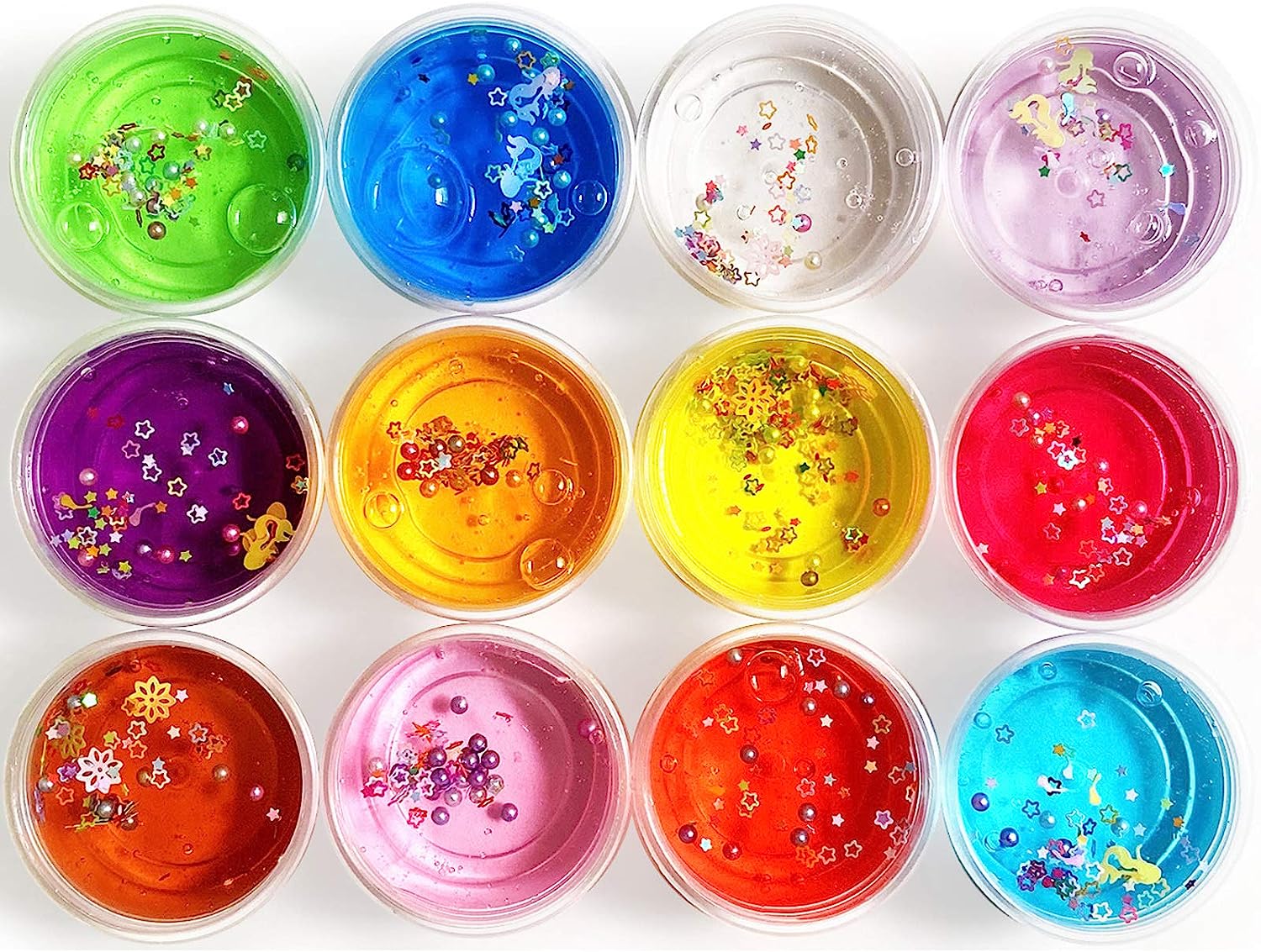 スライム 12個 セット 水晶スライム 星形デコパーツ入り Slime DIYねんど おもちゃ 抜き型 ヘラ ストロー付き お誕生日 子供の日 お祭り