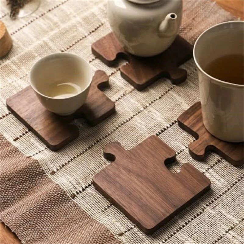 樂天商城 - コースター 木製 パズル 鍋敷き 茶托 木製コースター 北欧雑貨 インテリア 茶色 パズル型 パズルコースター おしゃれ かわいい