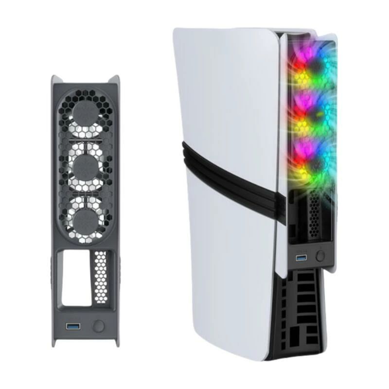 PS5 Slim PS5 Pro用 冷却ファン PS5 Slim用 PS5 Pro用 冷却 PS5スリム用 冷却ファン 自動温度検出 風速調整可能 LEDライト USB 3.0 低騒