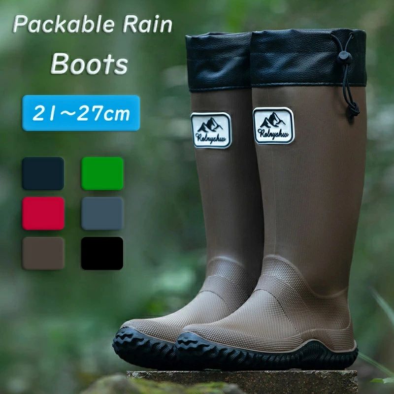 メンズ レディース 雨靴 レインブーツ き 完全防水 軽量 持ち運び 折り畳み 滑りにくい ロング おしゃ..