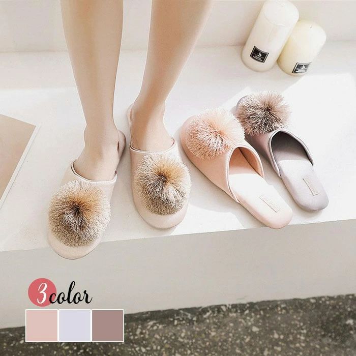スリッパ ルームシューズ ポンポン 来客用 おしゃれ かわいい レディース 女性用 上品 洗える 北欧 室内 履き 静音 春用 夏用 秋用 オー