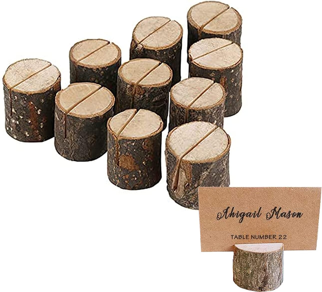 木製カードクリップホルダー カードスタンド メモスタンド 名刺 写真立て 自宅 オフィス 店舗 天然木 丸太 ミニ 木製 卓記号 小物 卓上