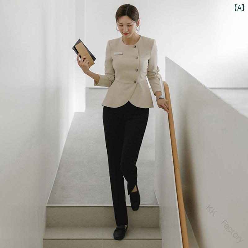 制服 セット 春 おしゃれ ジュエリー 店舗 ホテル フロント 白 スーツ 女性 ジャケット 女性 ビジネス スーツ ユニフォーム オフィス 接