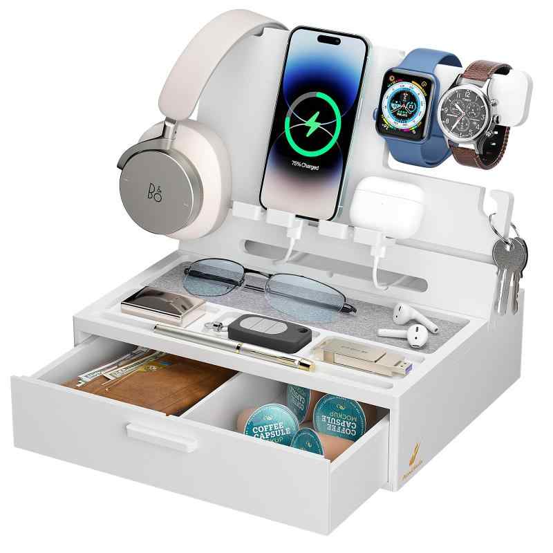 Pezin & Hulin デスクオーガナイザー スマホスタンド 竹製 デスク周りの多機能収納ボックス 引き出し付着 便利ガジェット タブレット置き メガネ置き 財布、キー、メガネ、腕時計、イヤホ rbhonpo-10114635 RB本舗 パッケージ画像