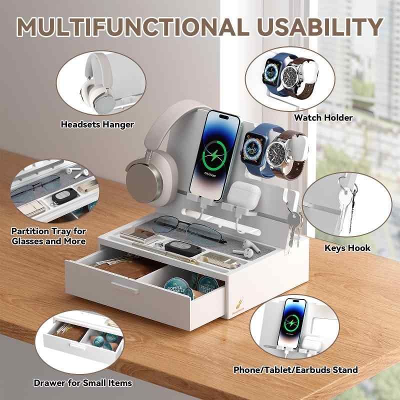 Pezin & Hulin デスクオーガナイザー スマホスタンド 竹製 デスク周りの多機能収納ボックス 引き出し付着 便利ガジェット タブレット置き メガネ置き 財布、キー、メガネ、腕時計、イヤホ rbhonpo-10114635 RB本舗 サンプル画像3