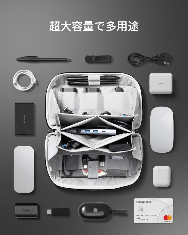 Inateck ガジェットポーチ 超強収納力 180°開口デザイントラベル大容量 マルチポケット PC周辺小物用収納撥水 高耐久 万能ケース 5層仕組みバッグ 出張 便利グッズ ブラック rbhonpo-10162778 RB本舗 サンプル画像3