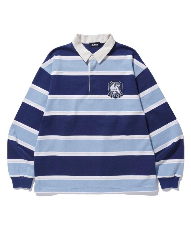 乐天商城 - [エクストララージ] エンブレムストライプドラグビーシャツ EMBLEM STRIPED RUGBY SHIRT