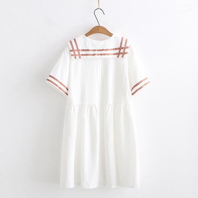 2タイプ選べる！セーラー服 ワンピース セーラーワンピース レディース 半袖ワンピース ミディアム丈 カジュアルワンピース ライン入り 中学生 通学 お洒落 可愛い 春夏 夏 送料無料