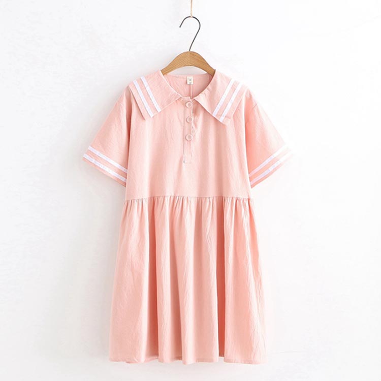 2タイプ選べる！セーラー服 ワンピース セーラーワンピース レディース 半袖ワンピース ミディアム丈 カジュアルワンピース ライン入り 中学生 通学 お洒落 可愛い 春夏 夏 送料無料
