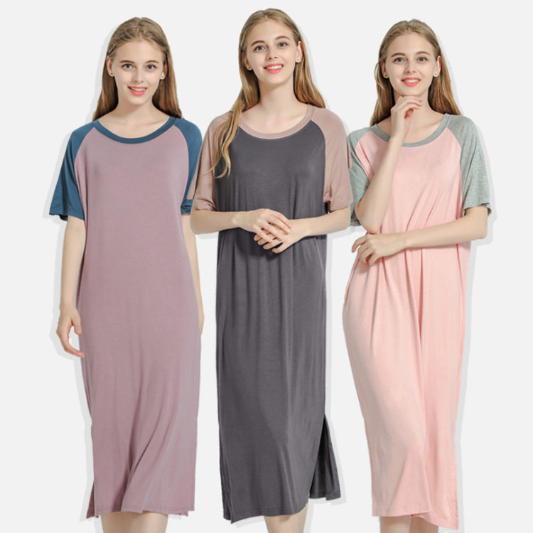 ワンピース マキシ丈 レディース スリット入り ルームウェア 半袖 体型カバー ゆったり 夏服 薄手 ロング丈 通気性 清涼感 部屋着 シンプル 快適