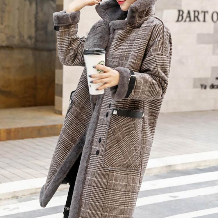 コート レディース　秋冬物　裏起毛 アウター　ボアコート ロング丈　チェック柄　韓国風 大きいサイズ 暖かい 着痩せ　防寒　お洒落　寒さ対策　アウトドア