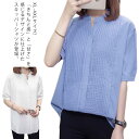 スキッパーシャツ レディース カジュアルシャツ シャツ ブラウス トップス 大きサイズ プリーツ加工 半袖 5分袖 スキッパー 大きサイズ ゆったり 体型カバー 春夏 おしゃれ 送料無料(4)