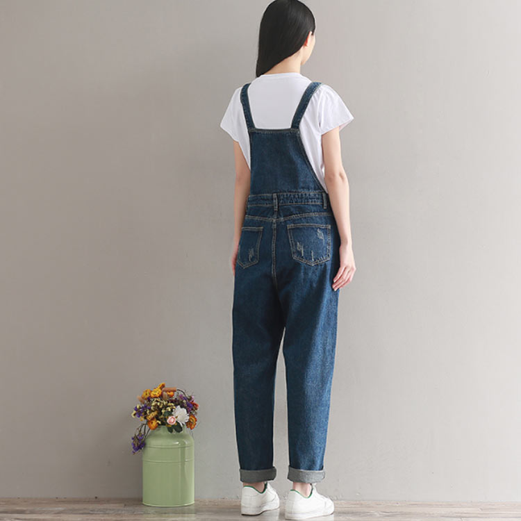 デニムサロペット オーバーオール レディース オールインワン サロペット ミドル丈 デニムパンツ デニム ボトムス サロペットパンツ ゆったり ダメージ加工 カジュアル
