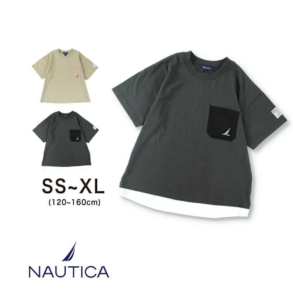 【全品送料無料】【NAUTICA/ノーティカ】異素材ポケットシャツレイヤード半袖Tシャツ 半袖 カットソー クルーネックトップス ワンポイント 男の子 ボーイズ 女の子 ガールズ ユニセックス 子供服 子ども服 キッズ 子供 子ども こども 2023SSのサムネイル