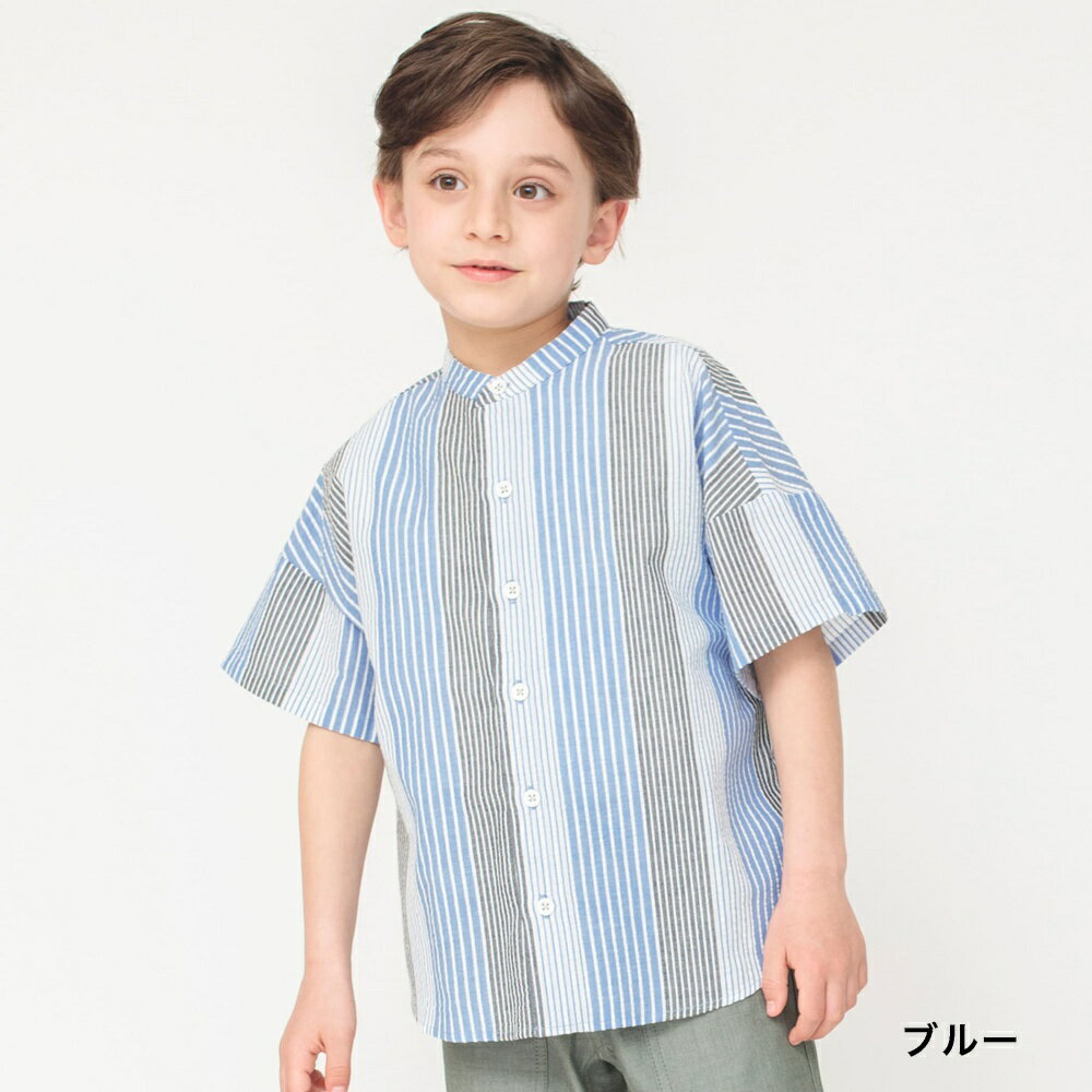 【SALE／30％OFF】先染めマルチストライプ半袖シャツ 半袖 カットソー トップス プリント ロゴ 男の子 ボーイズ 子供服 子ども服 ベビー キッズ ジュニア 子供 子ども こども 2