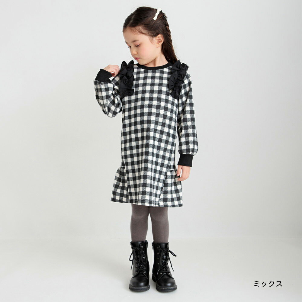 【あったか】裏起毛フリルワンピース 女の子 ガールズ AW 秋物 冬物 秋冬物 子供服...