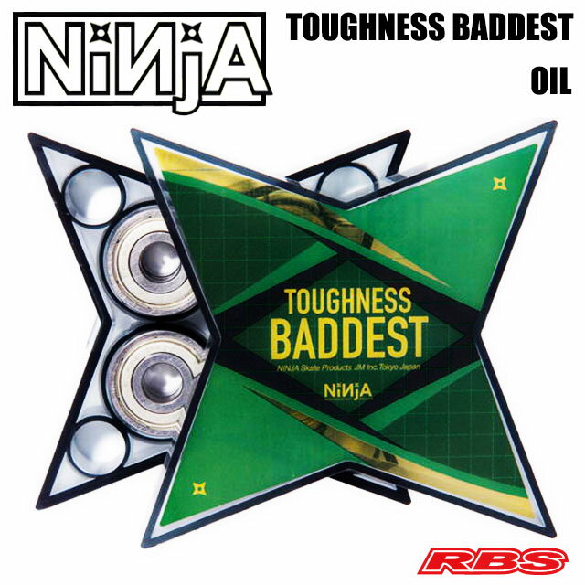 NINJA ベアリング バッデスト タフネス TOUGHNESS (OILタイプ、8個入り) 【商品特長】 BADDESTの超低摩擦は、ほぼそのまま。オイルの耐久性がさらにすごくUPしました！ ☆耐久性がUP！ ☆より飛散・揮発しにくい。 ☆よくからむ成分多数でおちにくい。 ☆こんな方にお勧めです。 ★ハードなライディングをされる方 ★長距離をPUSHされる方 ★お手入れが面倒なスケーター ☆純国産化学合成オイル ※入荷時期によりパッケージが異なります。予めご了承下さい。 ◆他のベアリングはこちら！