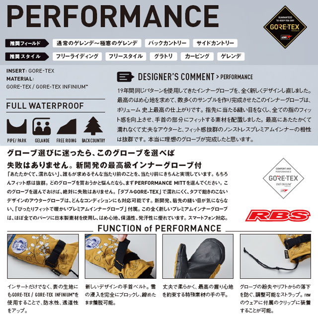 VOLUME GLOVES 21-22 PERFORMANCE MITT GORE-TEX ゴアテックス STANDARD LINE 【スノーボード グローブ ミトン ミット】【ボリュームグローブ パフォーマンス】【送料無料 日本正規品】