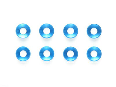 カーボンダンパーステーやサーボの取り付け時に、皿ビスと皿ワッシャーを使用することでいっそう確実な固定を実現。さらに、ブルーアルマイトを施し、ドレスアップ効果も十分です。【適応車種・パーツ】汎用パーツ