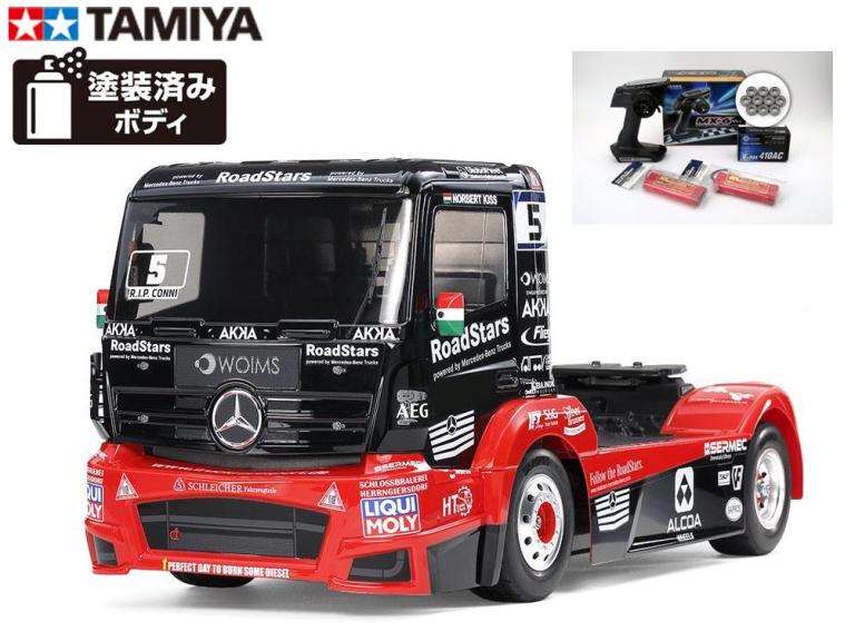 ！【TAMIYA/タミヤ】 58683 1/14 電動RC メルセデス・ベンツ アクトロス MP4 MB モータースポーツ (TT-01シャーシ TYPE-E) +走行用バッテリー2本、サンワ：MX-6 BL-SIGMA/HVS702仕様コンピュータプロポ+ フルボールベアリング付ビギナーセット（未組立） ≪ラジコン≫