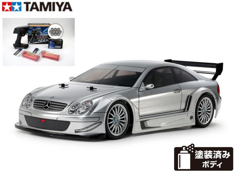 ！【TAMIYA/タミヤ】 58722 1/10 RC 2002 メルセデス・ベンツ CLK AMG レーシングバージョン (TT-02) 組立キット+走行用バッテリー2本、サンワ：MX-6 BL-SIGMA/HVS702仕様プロポ+オリジナル：フルベアリング付ビギナーセット（未組立） ≪ラジコン≫