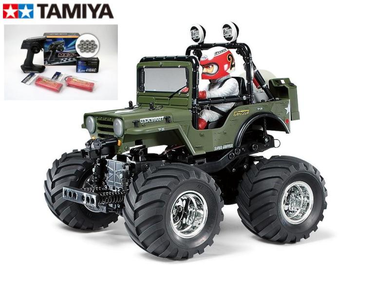 ！【TAMIYA/タミヤ】 58242 1/10 電動RC ワイルドウイリー2 組立キット 走行用バッテリー2本 サンワ：MX-6 BL-SIGMA/HVS702仕様コンピュータプロポ チャンプオリジナル：フルボールベアリング付ビギナーセット（未組立） ≪ラジコン≫