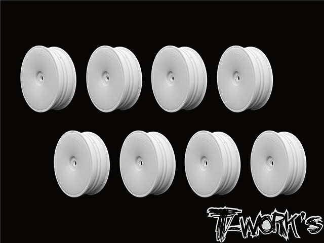 T-Work's製のEPバギー用2WDフロントホイール 8個入です。 カーペット用タイヤなど幅が狭いタイヤ用ホイールとなります。 アソシ B6.1～6.4/ヨコモ YZ2/XRAY XB2/KYOSHO RB7にフィットします。