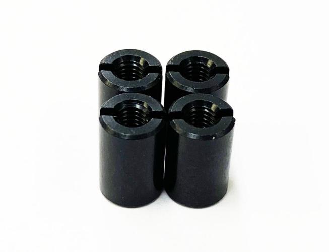 軽量で耐久性のある黒色のアルミ汎用カラーです。 ※本体直径6mm、M3メスメスネジ ※締め込み可能な「すり割り」付 【4個入】