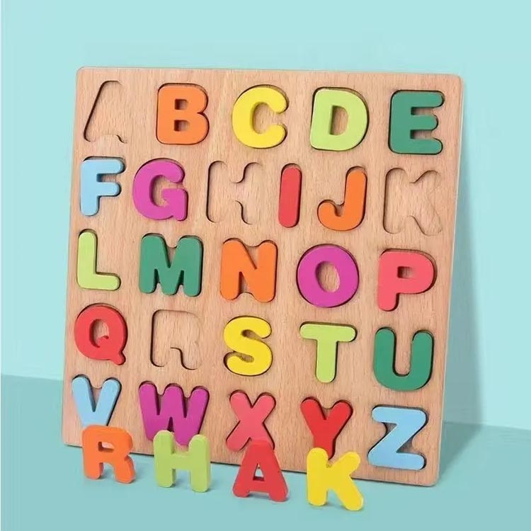 4枚セット 木製パズル 知育玩具 アルファベット パズル 型はめパズル 英語 数字 木...