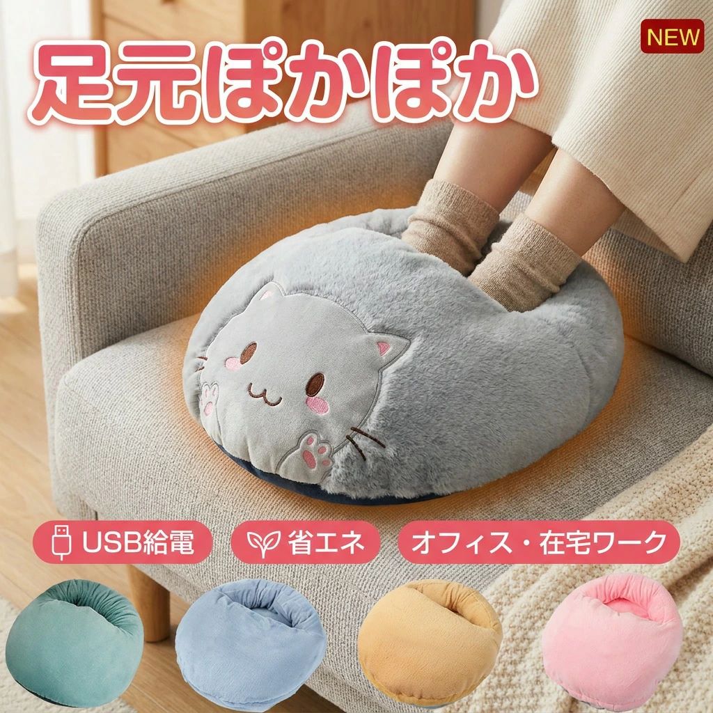 商品名 足温器 商品番号 e77 カラー グレー、グリーン、シルバー、ピンク、イェロー、ネコ柄 商品仕様 サイズ：32*28.5*8cm 商品詳細 【冷えやすい足もとをピンポイントであたたかく】 スリッパのように足を入れて効率的に足先をあたためてくれる ヒーター内蔵のフットクッション。 スマートフォン操作や読書のおともに、PCワークにも最適です。モバイルバッテリーやUSBポートにつないで電源を入れると、 最大40度Cの電熱ヒーターで足もとを温めます。 お家時間はもちろん、在宅ワークやオフィスでも活躍してくれそう。 【6カラー】 カラーは選べる6種類！きっと好みのカラーが見つかるはず。プレゼントにもおすすめです。 【電源を切り忘れても安心の自動オフタイマー機能付き！】 電源をオンにすると自動的にタイマーが作動します。もちろんご自身でもタイマー時間を設定可能です。60分/45分/30分からお選びいただけます。また、リモコンで (高)40度 (中)35度 (低)30度 と温度設定が可能です。 関連キーワード 足温器 フットウォーマー フットヒーター USB あっかたグッズ 電気 オフィス 足元ヒーター 足 置き フット 足温める 足冷え 対策 デスクワーク 足 あったか クッション 暖かい 防寒 スポット暖房 誕生日 父の日ギフト 父の日 プレゼント 母の日ギフト 母の日 プレゼント 実用的 母の日ギフト 花以外 母の日 花以外 敬老の日 記念品 クリスマスプレゼント バレンタインギフト ホワイトデーギフト 内祝 内祝い お祝い返し ウェディングギフト ブライダルギフト 引き出物 引出物 結婚引き出物 結婚引出物 結婚内祝い 出産内祝い 命名内祝い 入園内祝い 入学内祝い 卒園内祝い 卒業内祝い 就職内祝い 新築内祝い 引越し内祝い 快気内祝い 開店内祝い 二次会 披露宴 お祝い 御祝 結婚式 結婚祝い 出産祝い 初節句 七五三 入園祝い 入学祝い 卒園祝い 卒業祝い 成人式 就職祝い 昇進祝い 新築祝い 上棟祝い 引っ越し祝い 引越し祝い 開店祝い 退職祝い 快気祝い 全快祝い 初老祝い 還暦祝い 古稀祝い 喜寿祝い 傘寿祝い 米寿祝い 卒寿祝い 白寿祝い 長寿祝い 金婚式 銀婚式 ダイヤモンド婚式 結婚記念日 ギフト ギフトセット セット 詰め合わせ 贈答品 お返し お礼 御礼 ごあいさつ ご挨拶 御挨拶 プレゼント お見舞い お見舞御礼 お餞別 引越し 引越しご挨拶 記念日 卒業記念品 定年退職記念品 ゴルフコンペ コンペ景品 景品 賞品 粗品 お中元 御中元 お歳暮 御歳暮 お年賀 御年賀 残暑見舞い 年始挨拶 注意事項 ・ラッピング対応は行っておりません。 ・予告なく仕様変更になる場合がございます。 ・写真はイメージです。実際の商品と若干異なる場合がございます。 ・基本は全国一律送料無料と対応させていただきますが、沖縄・北海道・離島地域へお届けの場合は別途送料をご請求させていただきます。 ・商品のサイズは採寸方法によって、若干な誤差が生じる場合はあります。ご了承ください。 品質保証 ・出品商品は全て新品未使用です。 ・安心の初期不良対応 ：万が一商品に不具合があった場合は、商品到着後7日以内にご連絡ください。 ・不具合の状況確認のため、写真や動画のご提供をお願いする場合がございます。確認後、速やかに「新品交換」または「ご返金」にて対応させていただきます。 ・お客様に安心してご購入いただけるよう、誠心誠意サポートいたします。「悪い評価」を付ける前に、まずはお気軽にご相談ください。 検索関連ワード 足温器, フットウォーマー, フットヒーター, 足元ヒーター, USB 足温器, USB フットウォーマー, 電気 足温器, 電気 フットヒーター, ヒーター内蔵, 足先 あったか, 足元ぽかぽか, 足冷え 対策, 足 冷え性 グッズ, 冷え対策グッズ, 防寒 足元, スリッパ型 ヒーター, デスクワーク 冷え対策, オフィス 足元ヒーター, 在宅ワーク 足温器, リモコン付き, 温度調節, 自動オフタイマー, タイマー 30分, タイマー 45分, タイマー 60分, 最大40度C, 40度 ヒーター, 35度, 30度, 電熱ヒーター, 省エネ 節電対策, 節電対策グッズ, コンパクト 小型, 卓上 足置き, クッション フットヒーター, 暖かい クッション, グレー, グリーン, シルバー, ピンク, イェロー, ネコ柄, レディース 冷え対策, おしゃれ あったか, かわいい フットウォーマー, 冬ギフト, プレゼント, 誕生日 プレゼント, 新生活, 母の日 ギフト, 父の日 プレゼント, ポイント消化, 人気 おすすめ, 楽天 スーパーSALE, お買い物マラソン, 送料無料, オフィス 防寒, 冬 寒さ対策, 関連キーワード 足温器 フットウォーマー フットヒーター USB あっかたグッズ 電気 オフィス注意事項：モニターの発色により、実物と異なる場合がございます。