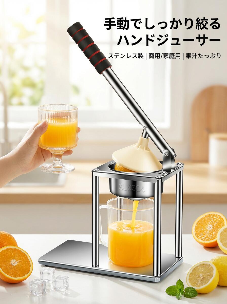 【手動でしっかり絞る】ステンレス製 ハンドジューサー ジュース絞り器 フルーツ絞り器 レモンしぼり レモンプレス レバー押下式 Bigサイズ 自宅用 果汁 搾り器 ポイント消化 プレゼント