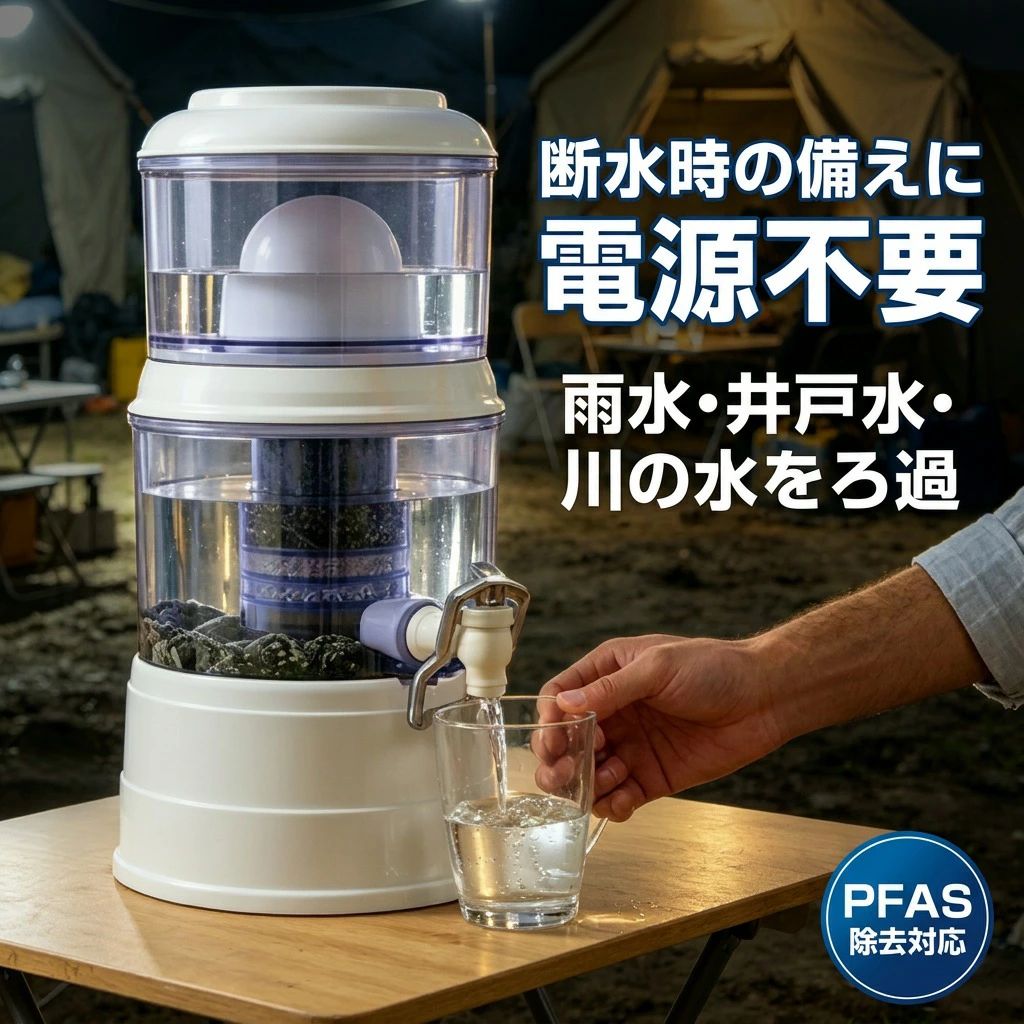 【断水時の備えに】アクアシステム 置き型浄水器 PFAS除去 ろ過器 据置型 家庭用 井戸水 雨水 川の水 飲み水 災害用 断水対策 持ち運べる 浄水器サーバー 活性炭ろ過フィルター 交換用フィルターカートリッジ ポイント消化 プレゼント ギフト 人気 おすすめ 新生活 母の日