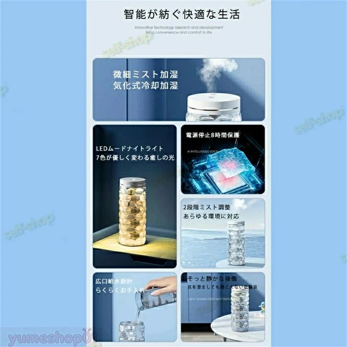 RCC51楽天市場店の【2026新登場】加湿器 卓上加湿器 小型 静音 600ML 上部給水 お手入れ簡単 卓上 おしゃれ オフィス おしゃれ 大容量 上から給水 節電 強力加湿 保湿 乾燥 子供部屋 省エネ 軽量 タンク容｜アングル2
