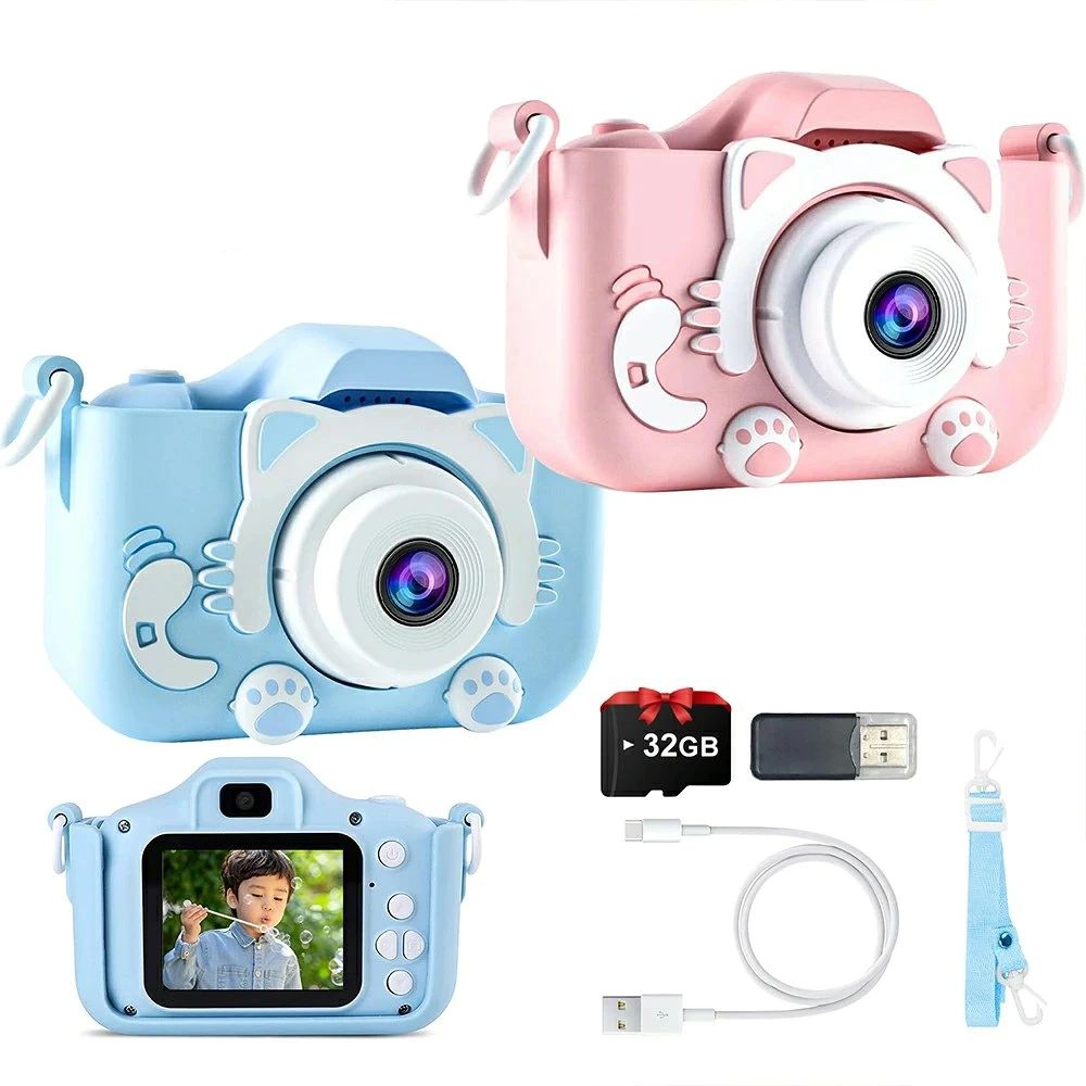 キッズカメラ 子供 カメラ トイカメラ 1080P HD 動画カメラ 32GB メモリーカード付き USB充電 2.0インチ 子どもカメラ 保護ケース デュアルレンズ 操作簡単 タイマー撮影 子供向けカメラ デジタルカメラ 4歳 男の子 女の子 誕生日